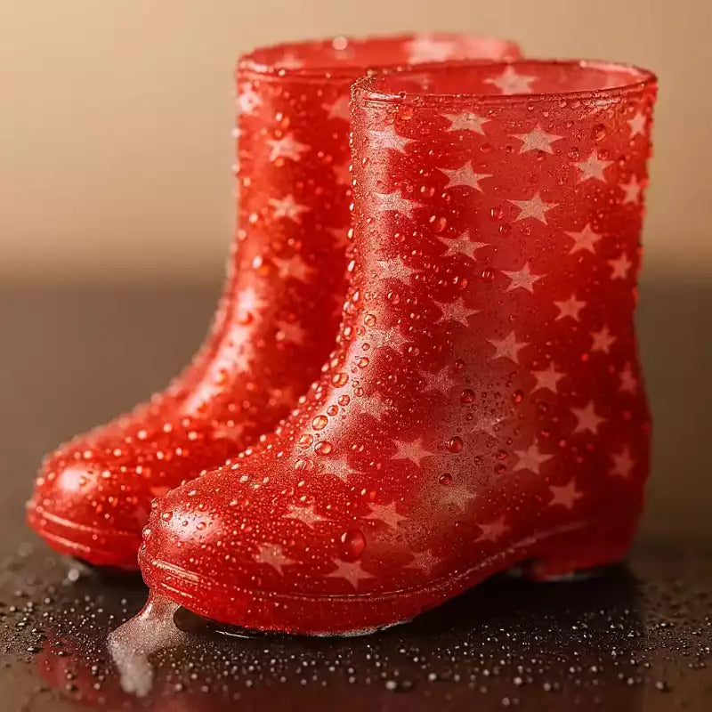 Gouttes de pluie sur les bottes de pluie rouge