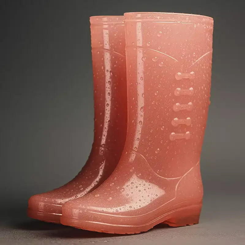 bottes de pluie colorées avec des gouttes de pluie perlant sur la surface brillante