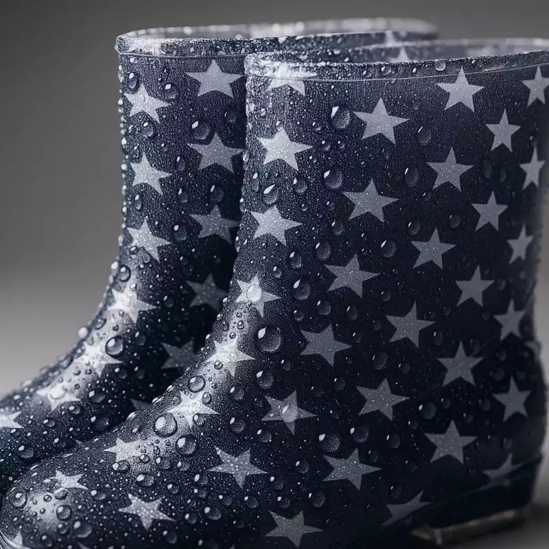 bottes de pluie femme avec des gouttes d'eau perlant sur la surface en caoutchouc texture imperméable brillante